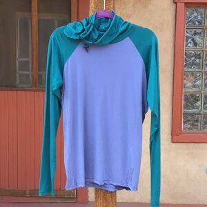 Melanzana Teal and Purple Hooded Base Layer Merino Wool Men’s Medium